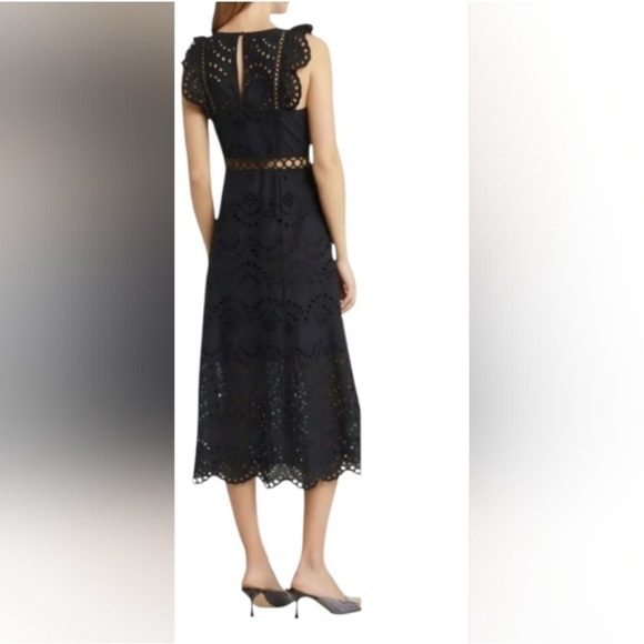 Sam Edelman Black Eyelet Midi Dress Sz 6 - Picture 2 of 7